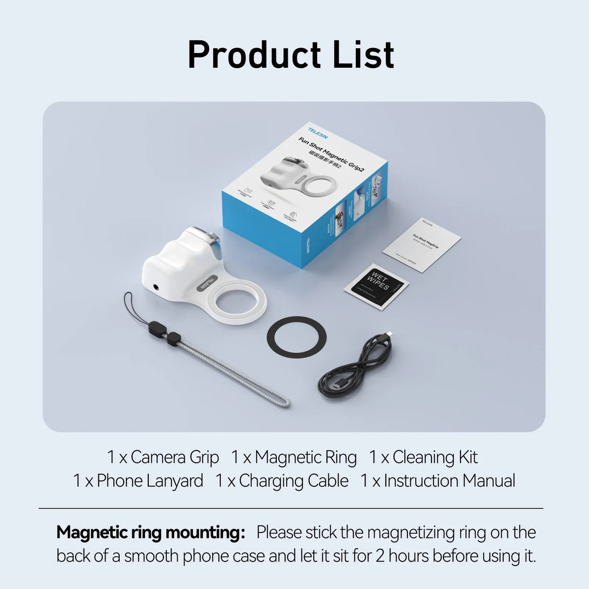 Magnetic phone camera grip in white and black color options